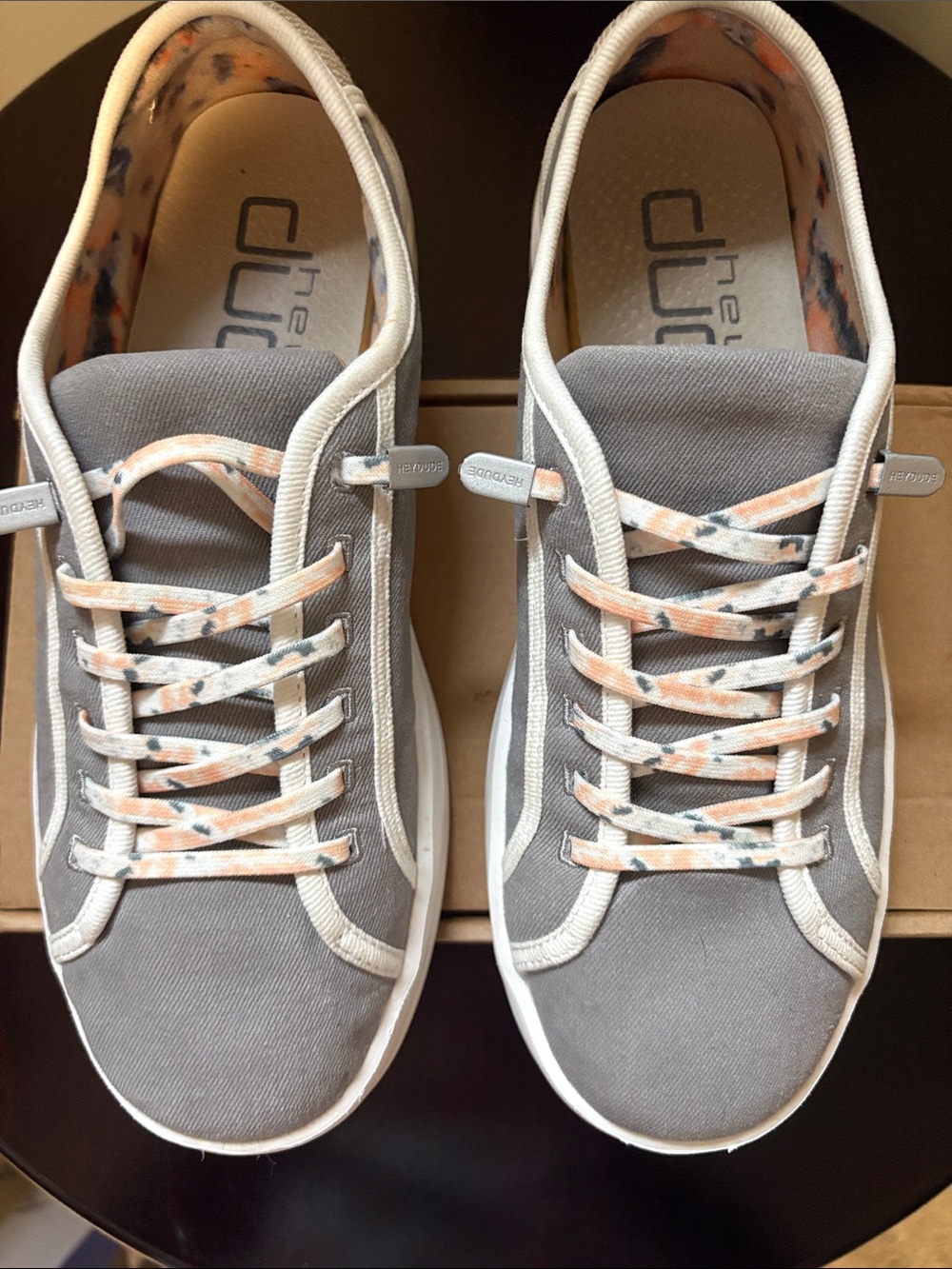Hey Dude Karina Joy Gray Canvas Sneakers w/Pastel Peach and Gray Accents Size 8